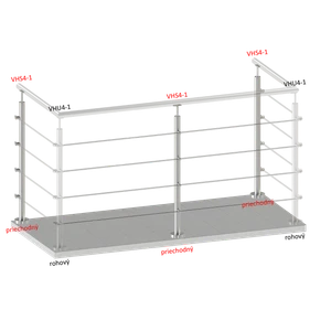 Nerezový stĺp, vrchné kotvenie, 4-radový, priechodný - slide 1