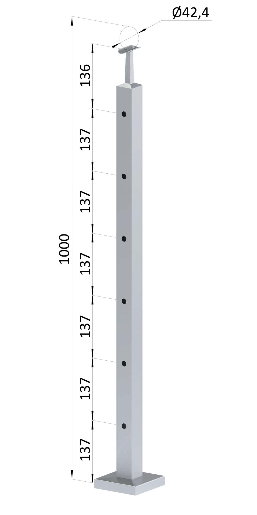 Nerezový sloup, vrchní kotvení, 6děrový koncový