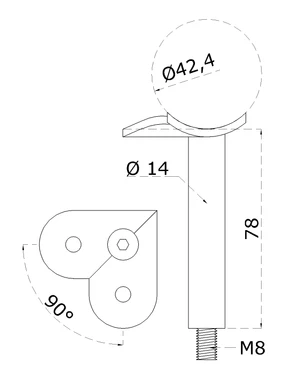 Držák madla ø 42,4 mm, 90° úhel, M8, broušená AISI 304 - slide 1