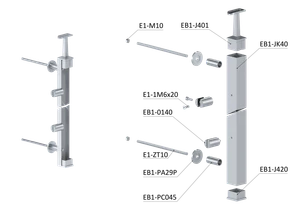 Nerezový sloup fr. balkon, boční kotvení, výplň: sklo, levý - slide 5