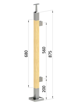 Drevený stĺp, vrchné kotvenie, výplň: sklo, pravý