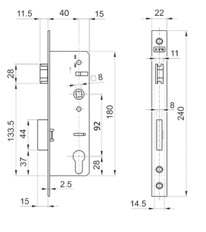 Zámok vložkový, zápust 55 mm, rozteč 92 mm, obojstranný - slide 2