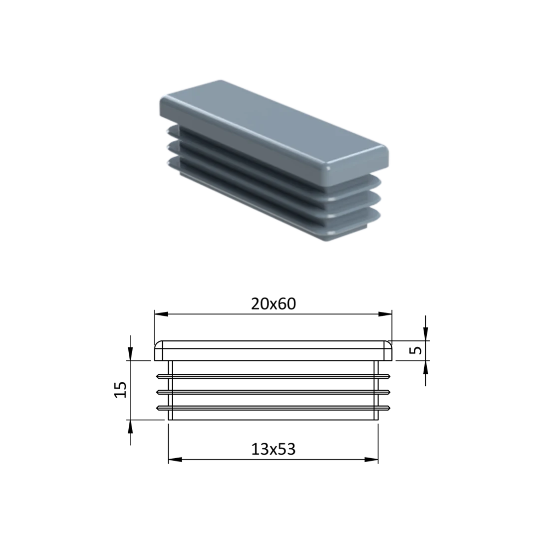 Krytka plastová 20 x 60 mm