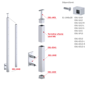 Nerezový stĺp, bočné kotvenie, 6-radový M6, vonkajší - slide 1