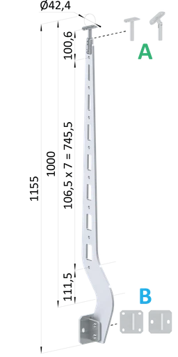 Nerezový vypaľovaný stĺp, bočné kotvenie, 8-dierový