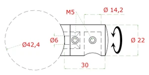 Držiak tyče ø 14 mm (P) na trubku ø 42,4 mm, AISI 304 - slide 1