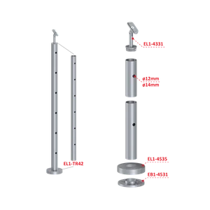 Nerezový sloup, vrchní kotvení, 6děrový koncový - slide 2