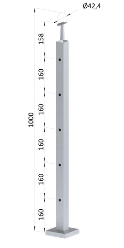 Nerezový stĺp, vrchné kotvenie, 5-dierový koncový