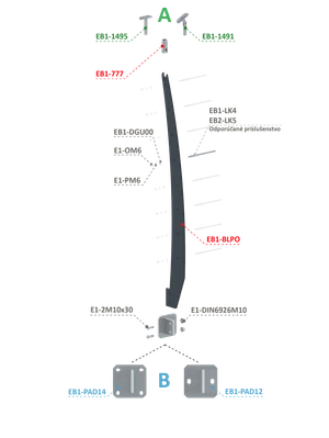 Kombinovaný Fe vypalovaný sloup, boční kotvení, 8-děrový - slide 2