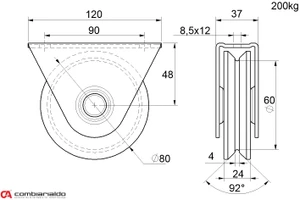 Vodiace koliesko ø 80 mm, V profil, nosnosť 200 kg - slide 1