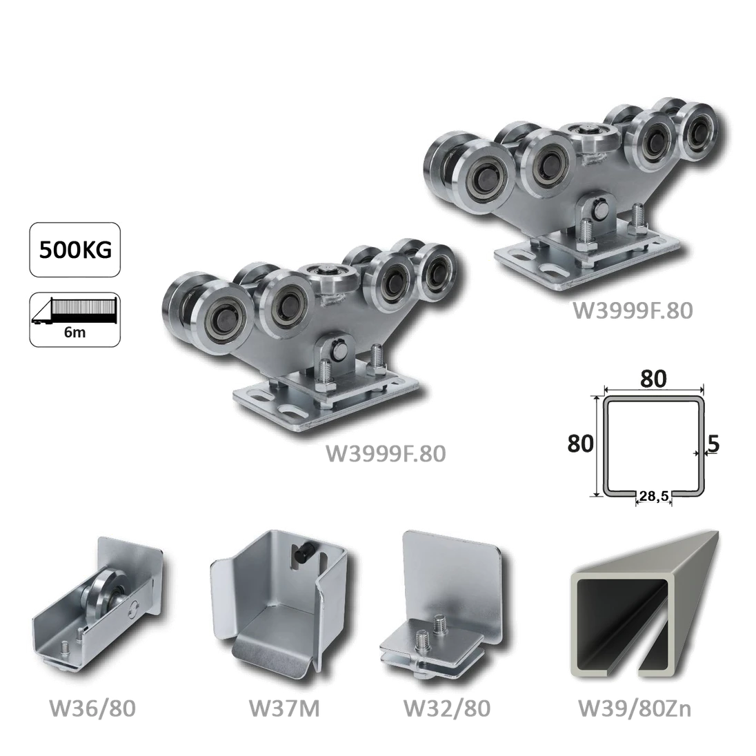 Samonos do 500 kg/6 m, profil 80 x 80 x 5 mm, Zn