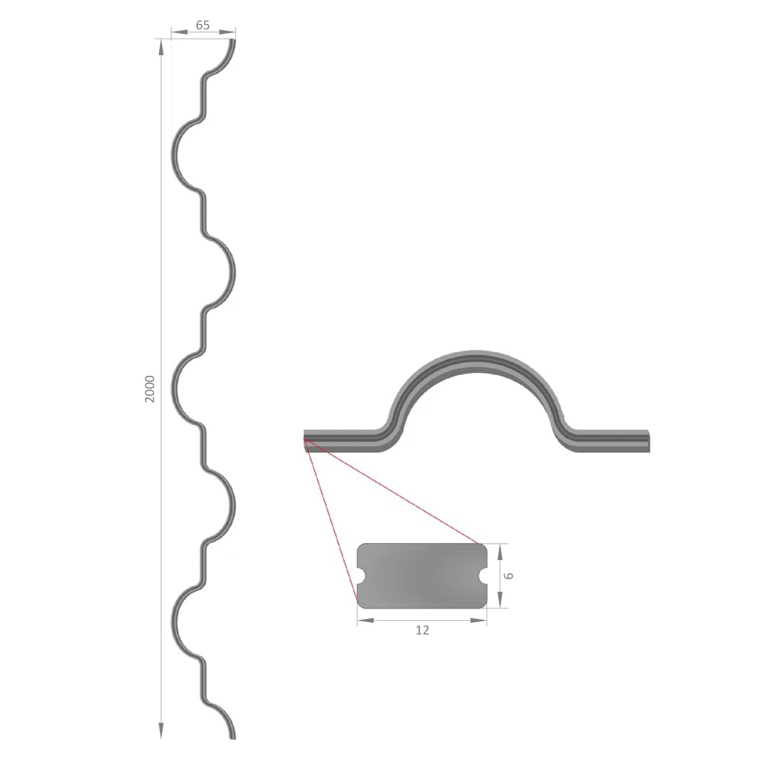 Mrežová výplň hladká, 2000 x 65 mm s bočnou drážkou