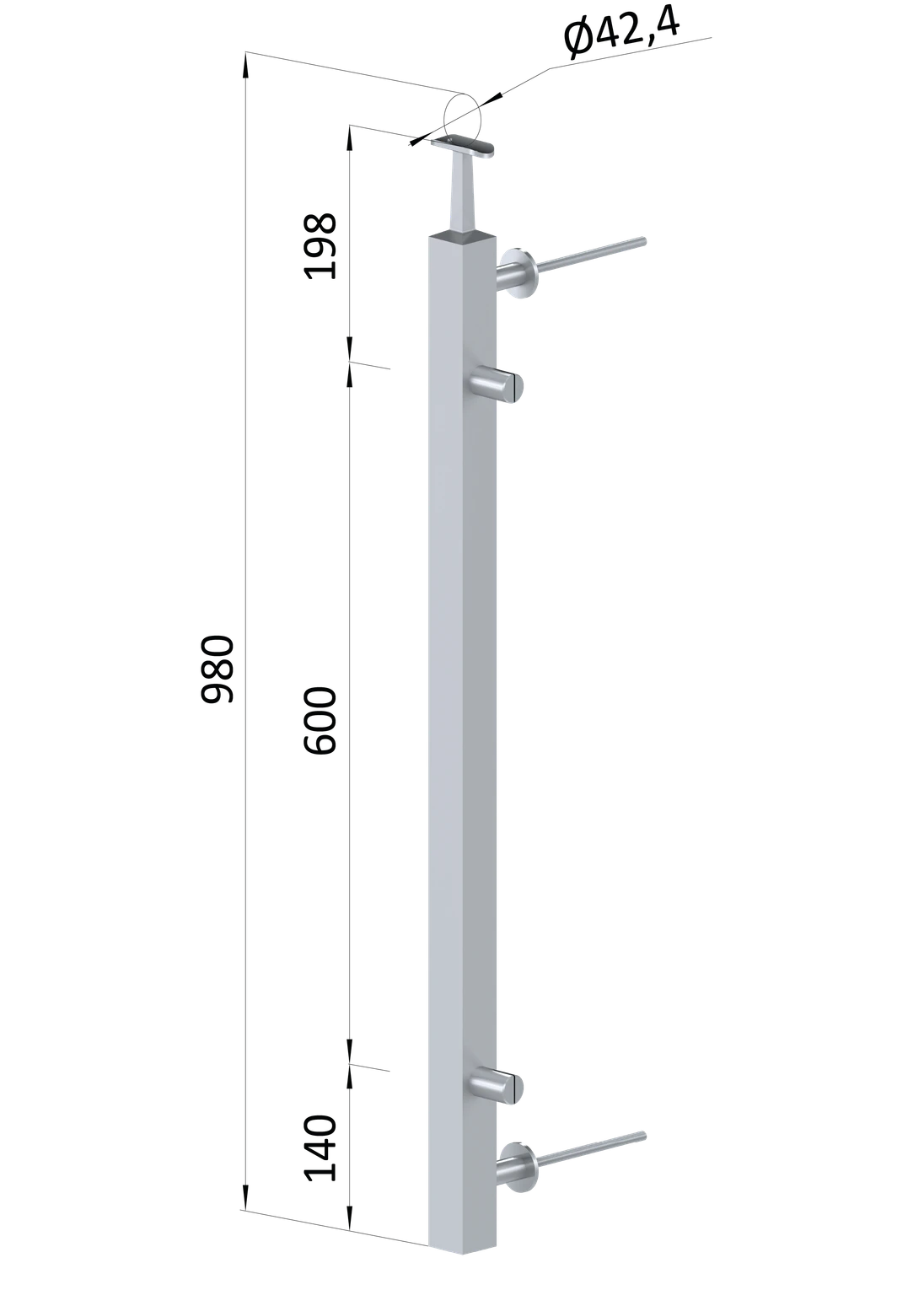 Nerezový stĺp fr. balkón, bočné kotvenie, výplň plech, pravý