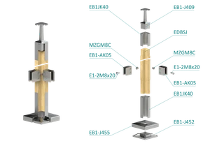 Drevený stĺp, vrchné kotvenie, výplň: sklo, rohový: 90° - slide 1