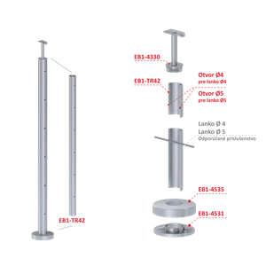 Nerezový sloup, vrchní kotvení, 6děrový, lanko, průchozí - slide 5