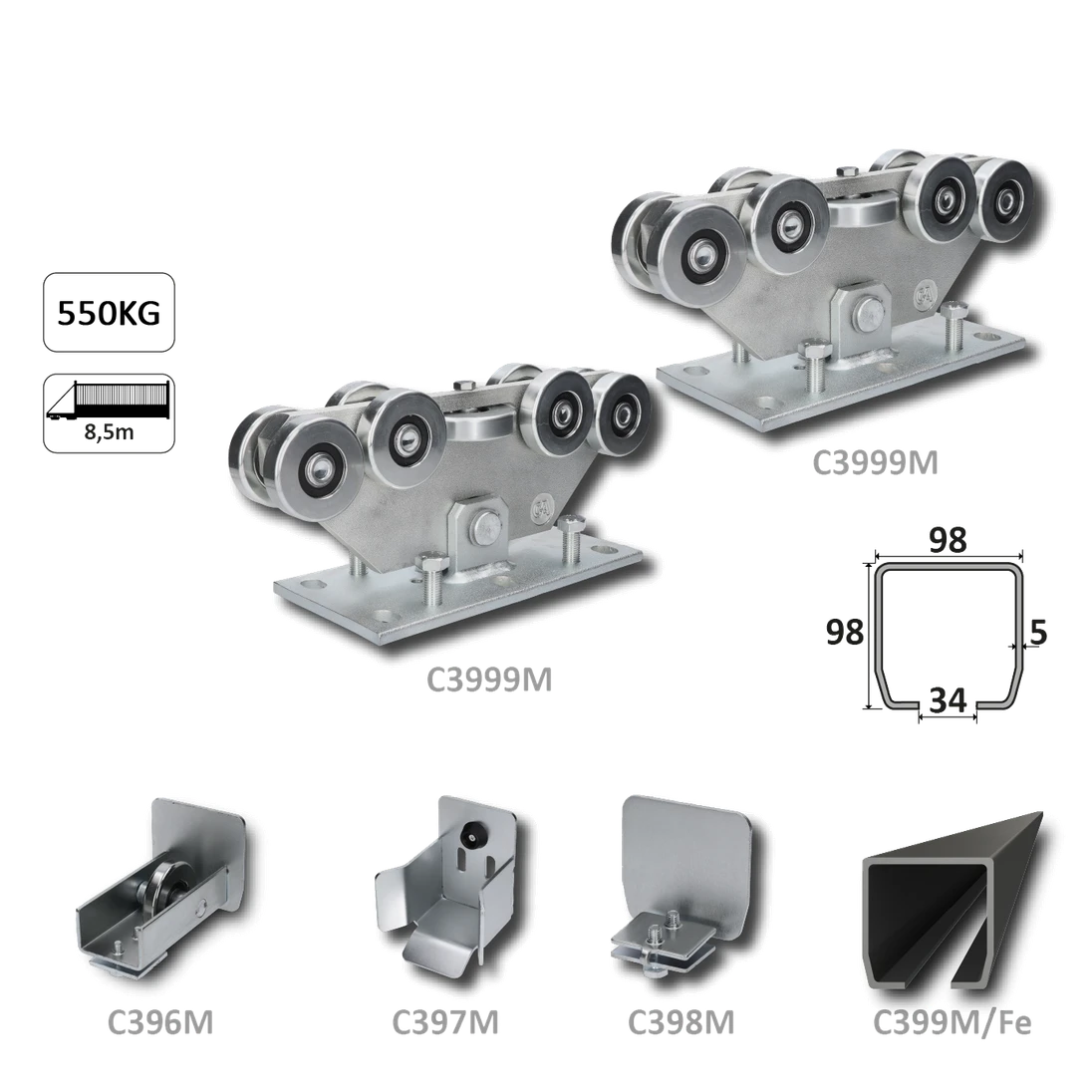 MEDIO-9 samonos do 550 kg/8,5 m, profil 98 x 98 x 5 mm, Fe