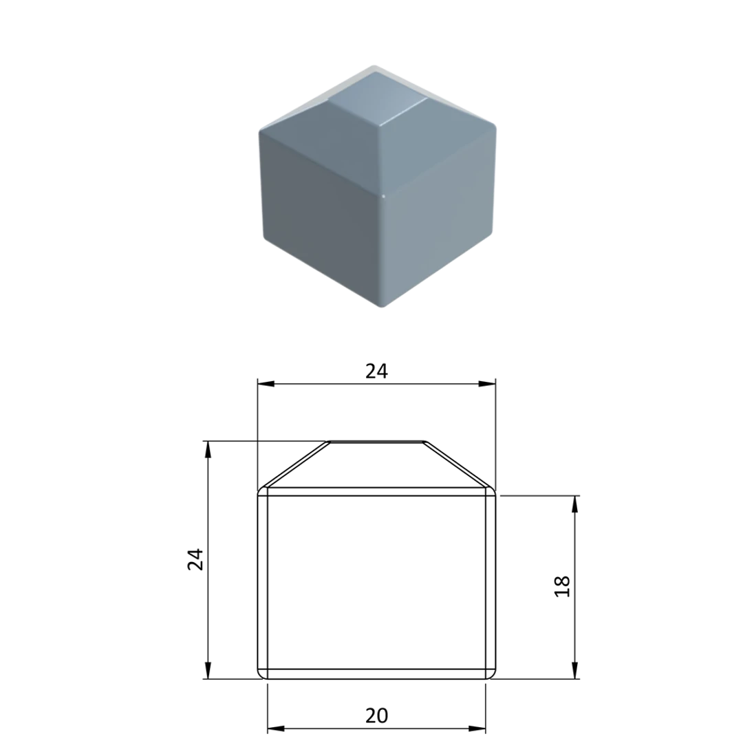 Vonkajšia krytka 20 x 20 mm, plastová PE, sivá