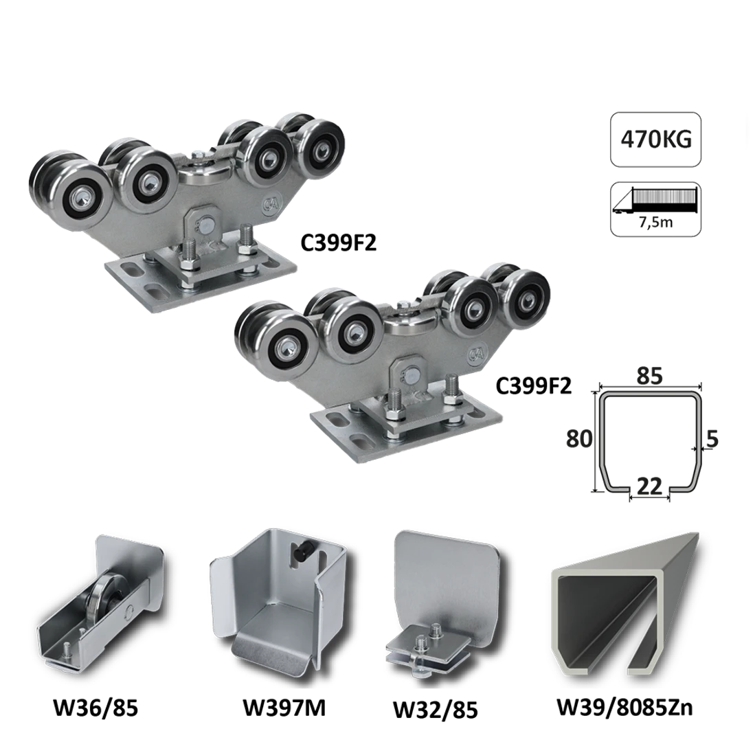 INTERMEDIO samonos do 470 kg, profil 80 x 85 x 6000 mm