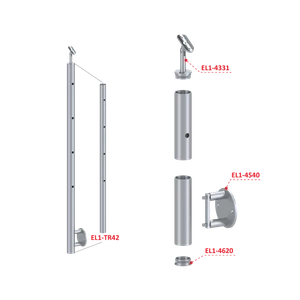Nerezový sloup, boční kotvení, 4děrový koncový, pravý - slide 2