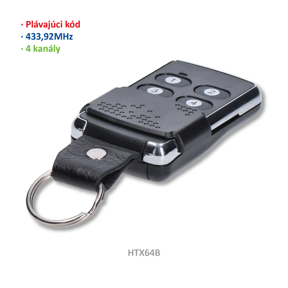 Vysielač 4-kanálový, 433 MHz, plávajúci kód, čierny