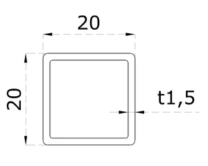 Profil 20 x 20 x 1,5 x 6000 mm, brúsená nerez AISI 304 - slide 1