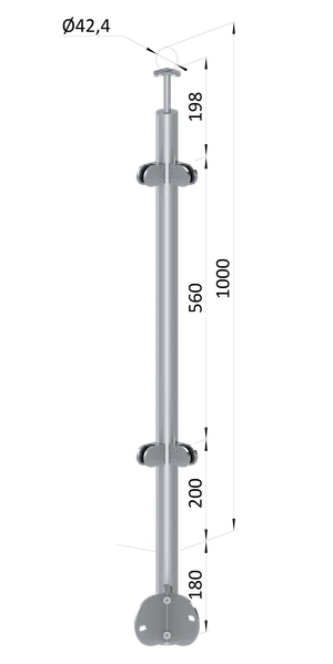 Nerezový stĺp, bočné kotvenie rohové, výplň: sklo - slide 0