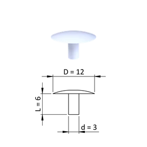 Vnútorná krytka guľatá ø 12 mm, otvor ø 3 mm, biela, plast - slide 0