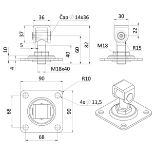 Pant M18 plotna 90x90mm, nastavitelný 1D, částečně pozink - slide 2