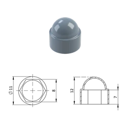 Krytka plastová na matice a skrutky M5, sivá