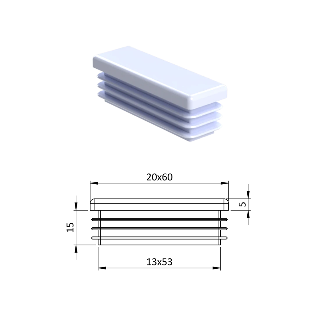 Krytka plastová 20 x 60 mm