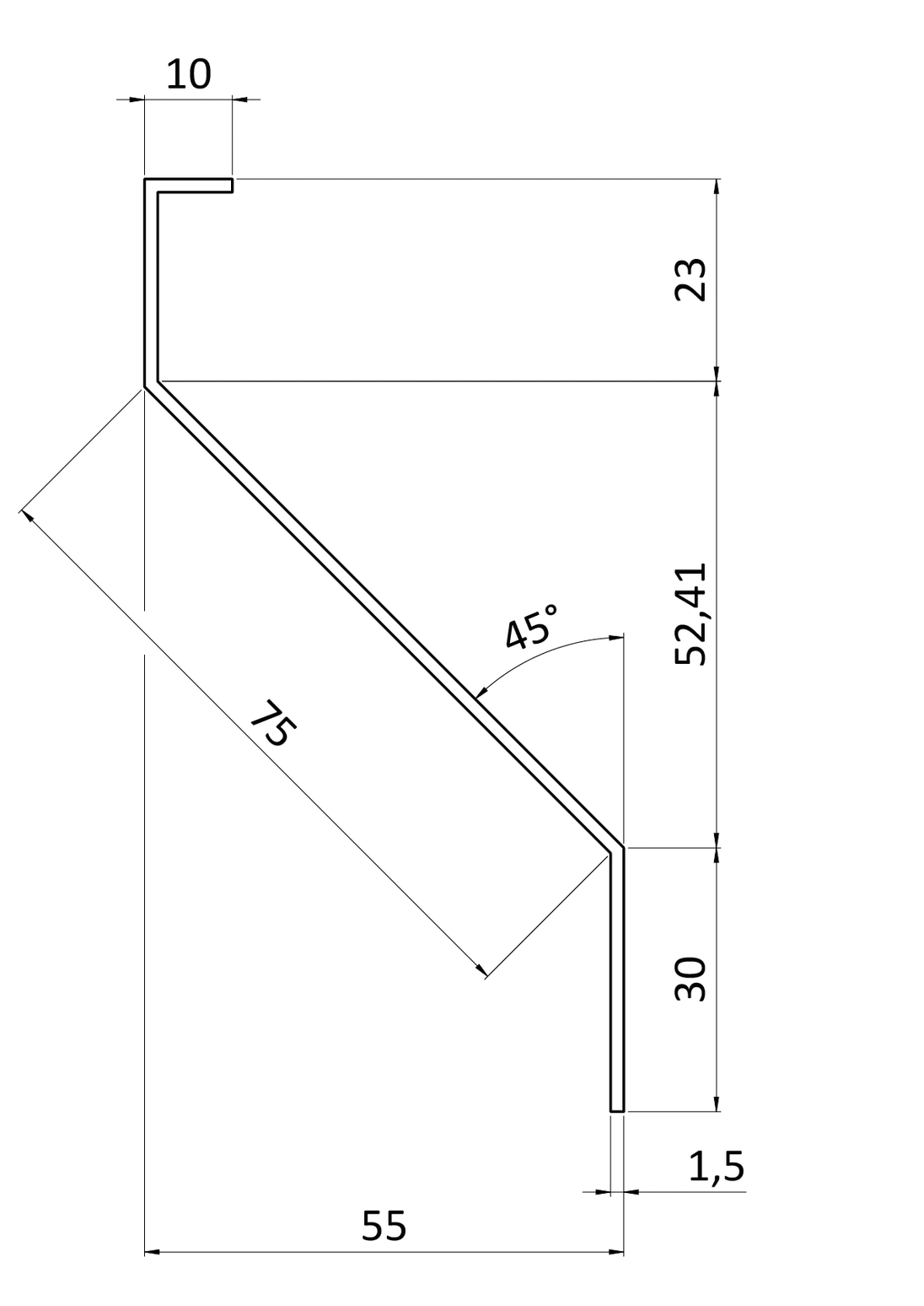 poškozený Z-profil-lamela L-4000mm, 23x75x30x1,5mm s vystuženou hranou 10mm, zinkovaný plech, cena za kus