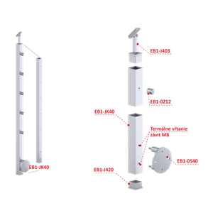 Nerezový sloup, boční kotvení, 5řadový průchozí, vnitřní - slide 2