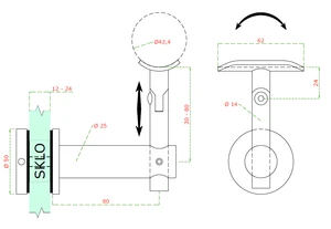 Držiak madla ø 42,4 mm s kĺbom, brúsená nerez AISI 304 - slide 1