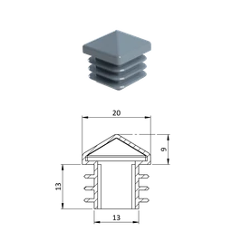 Krytka plastová se stříškou 20 x 20 mm, šedá