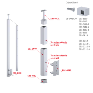 Nerezový sloup, boční kotvení, 4řadový M6, vnitřní - slide 1