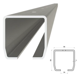 C profil s otvory, 98 x 98 x 5 mm, pozink