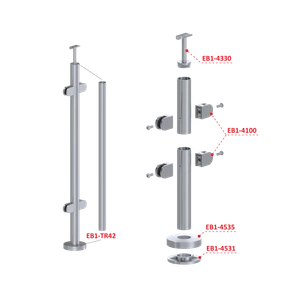 Nerezový stĺp, vrchné kotvenie, výplň: sklo, priechodný - slide 2