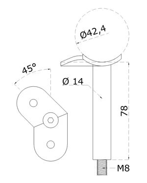 Držák madla ø 42,4 mm, 45° úhel, M8, broušená AISI 304 - slide 1