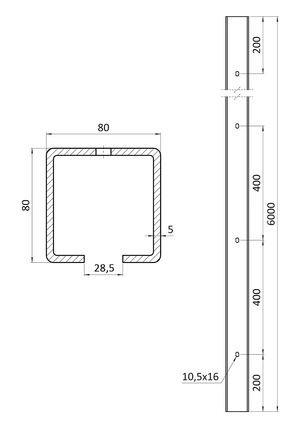 Samonos do 450 kg, dierovaný profil 80 x 80 x 6000 mm, Zn - slide 5