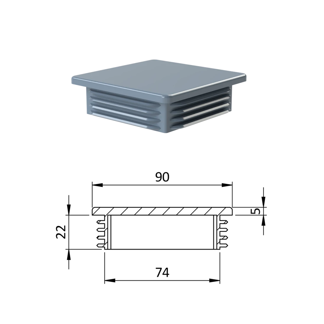 Krytka plastová 90 x 90 mm, sivá