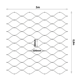 Čierna lanková sieť, 0,8 x 5 m, oko 60 x 104 mm, ø 2 mm, AISI 304