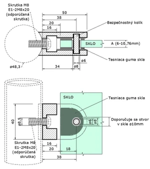 Svorka na trubku ø 48,3 mm, sklo 6–10,76 mm, AISI 304 - slide 3