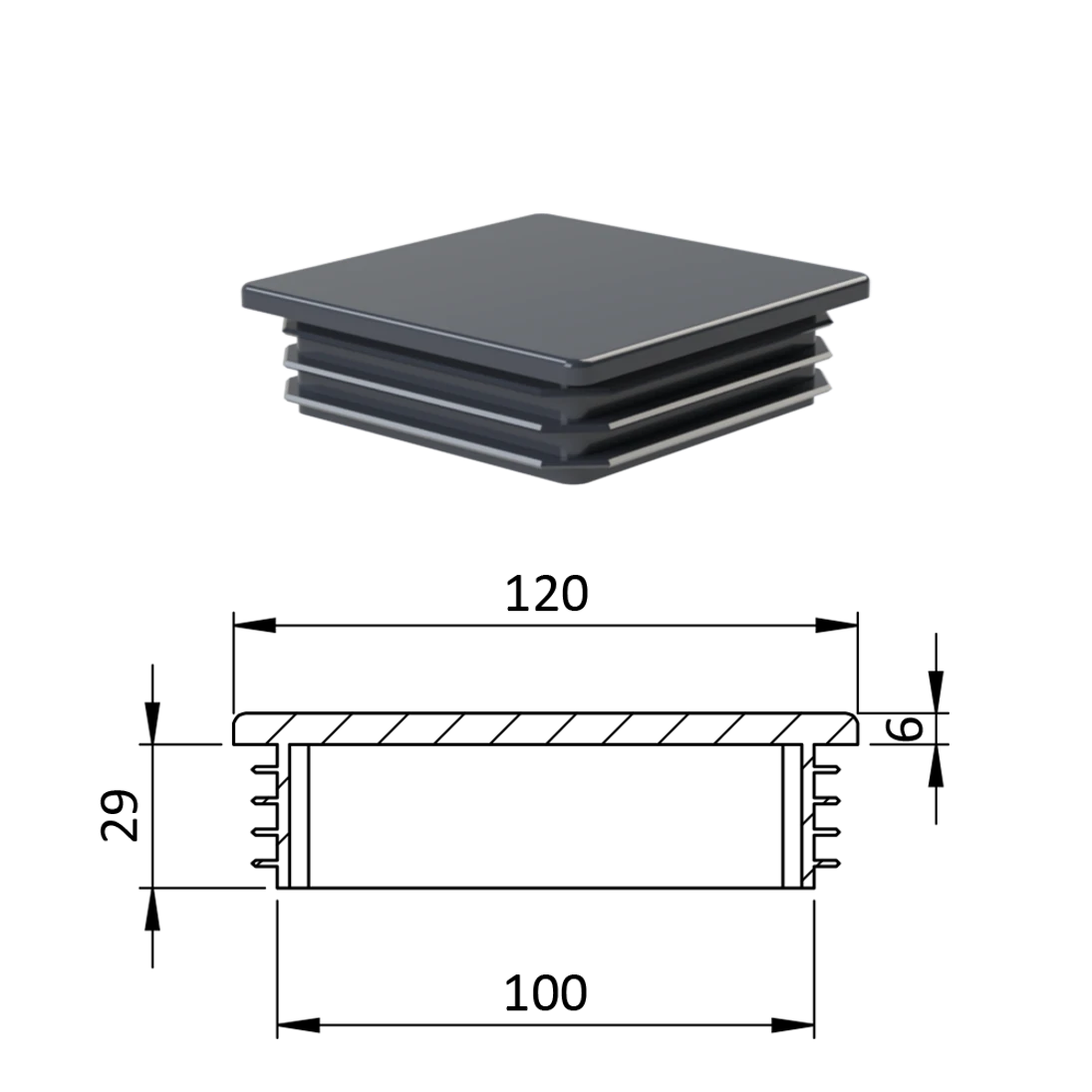 Krytka plastová 120 x 120 mm, antracit