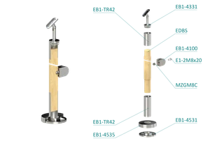 Dřevěný sloup, vrchní kotvení, výplň: sklo, pravý - slide 1
