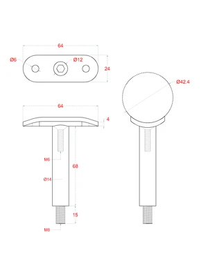 Držák madla ø 42,4 mm, pevný, M8, broušená AISI 304 - slide 1