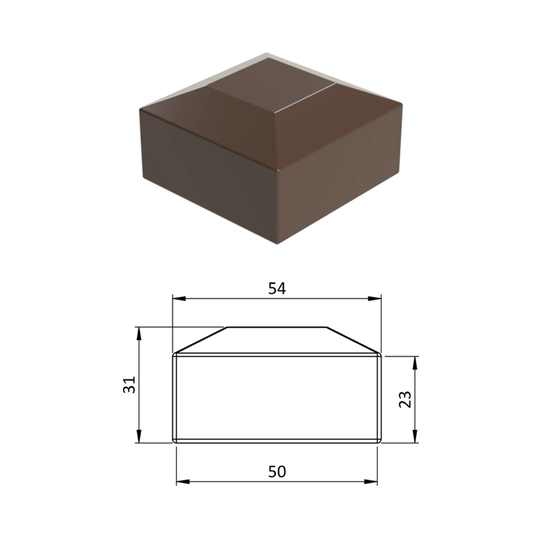 Vonkajšia krytka 50 x 50 mm, plastová PE, hnedá