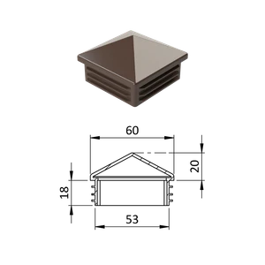 Krytka plastová so strieškou 60 x 60 mm, hnedá - slide 0