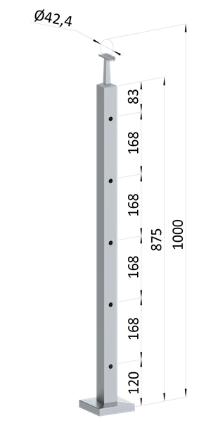 Nerezový stĺp, vrchné kotvenie, 5-dierový koncový - slide 0