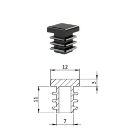 Krytka plastová 12 x 12 mm, čierna