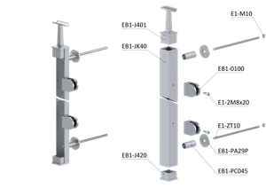 Nerezový sloup fr. balkon, boční kotvení, výplň: sklo, pravý - slide 2